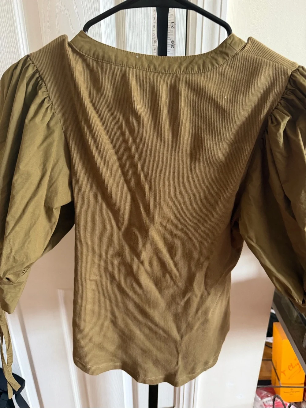 Ulla Johnson Olive Green Puff-Sleeve V-Neck Blouse